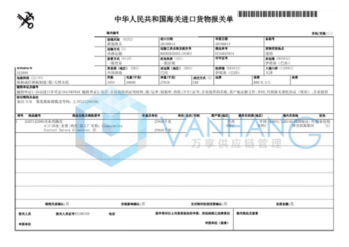 巴西冷凍雞肉進(jìn)口報關(guān)手續