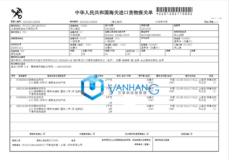 進(jìn)口加拿大赤狐生態(tài)標本報關(guān)