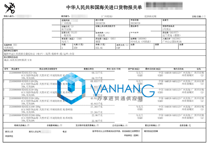 烏克蘭琥珀原石進(jìn)口報關(guān)流程
